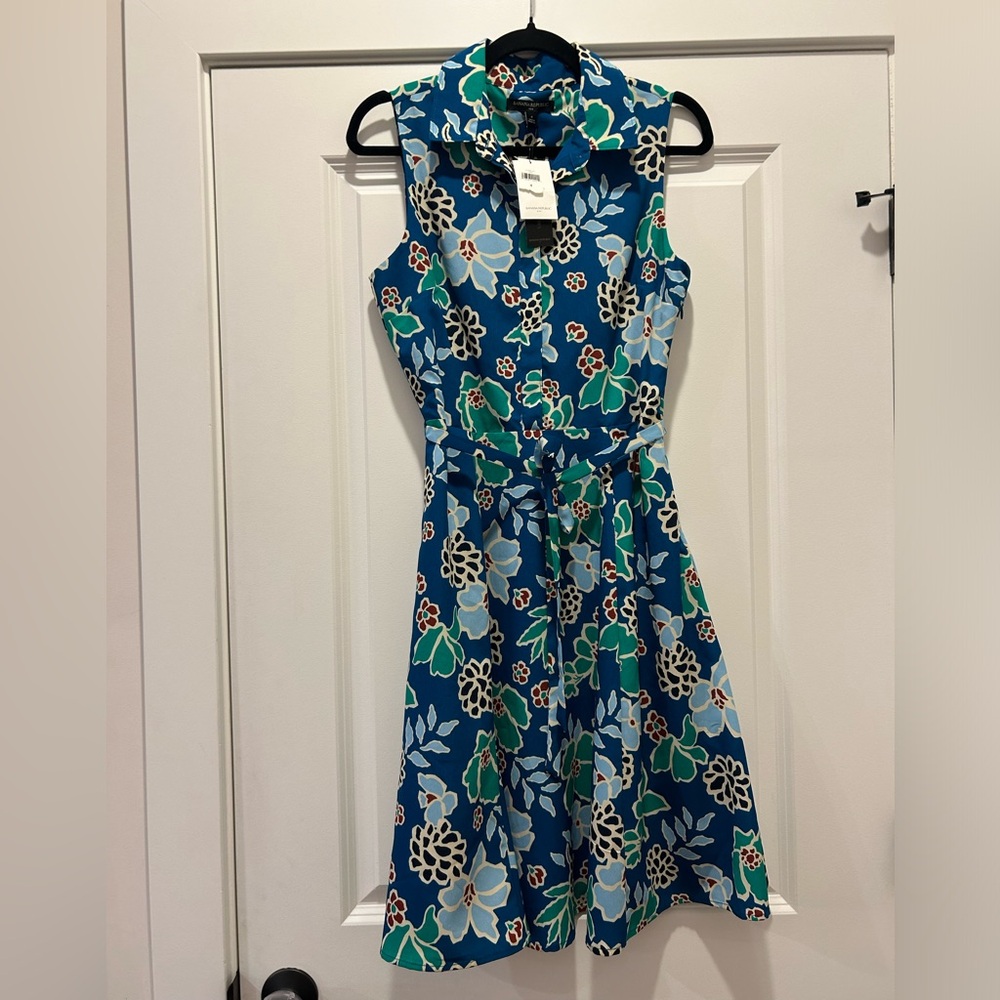 Banana Republic Blue Floral Sleeveless Sheath Dress with Belt Sz 4